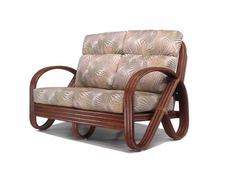 Modernist 3-Strand 3/4 Pretzel "Kauai" Rattan Settee Sofa - 4