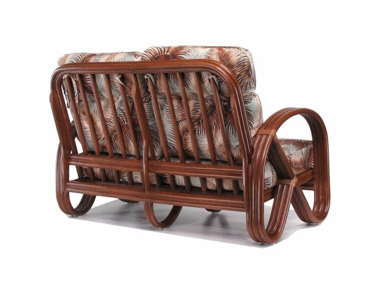 Modernist 3-Strand 3/4 Pretzel "Kauai" Rattan Settee Sofa - 5