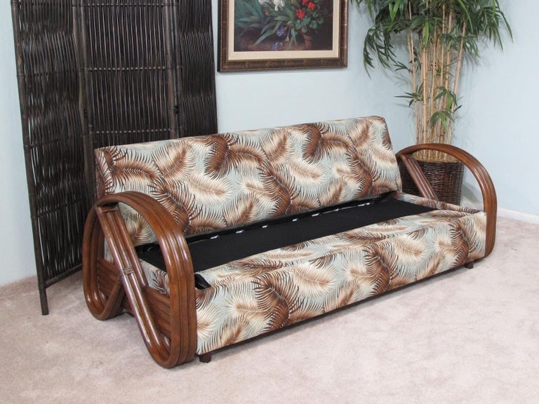 Modernist 3-Strand 3/4 Pretzel "Kauai" 3 Seat Rattan Sofa Sleeper Bed - 2