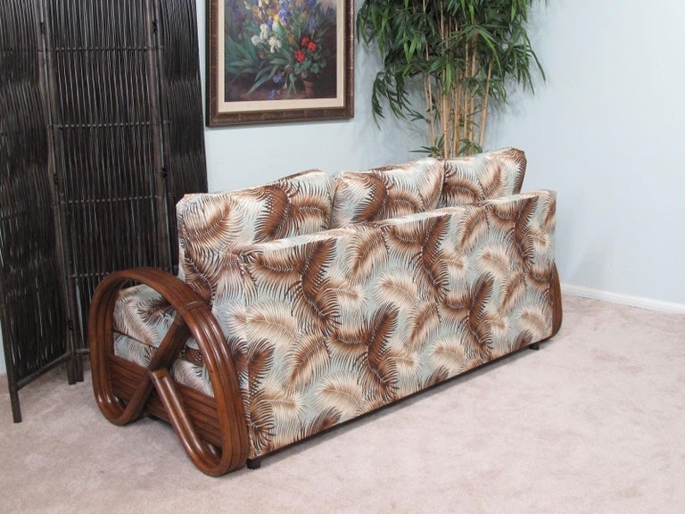Modernist 3-Strand 3/4 Pretzel "Kauai" 3 Seat Rattan Sofa Sleeper Bed - 4