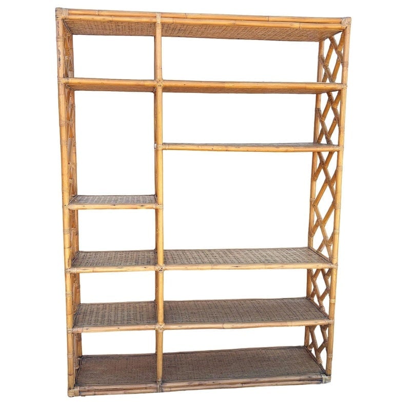 Restored Mid-century Rattan Ten-Tier Display Shelf Wall Etagere Unit w/ Cabinet - 2