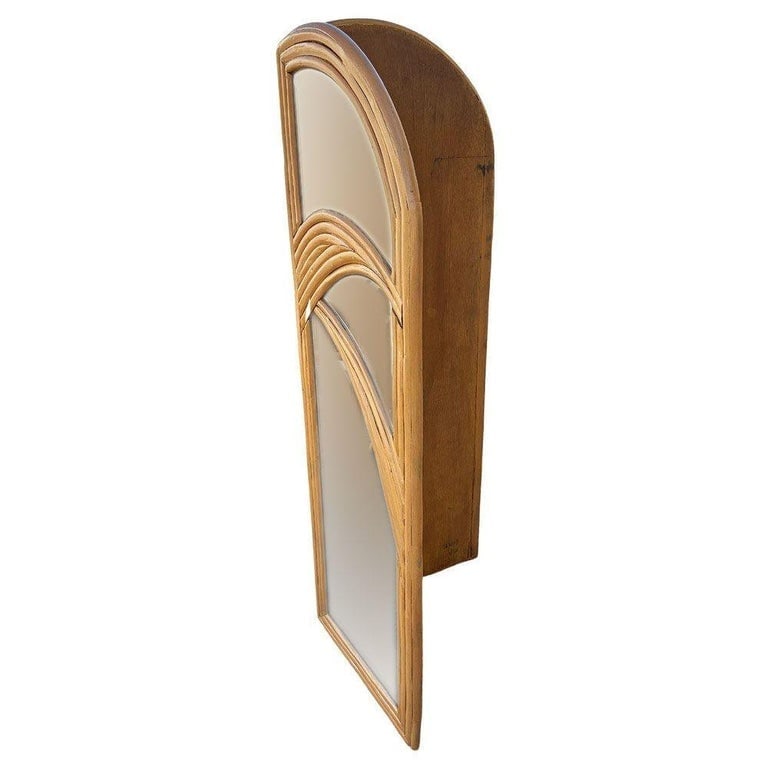 Restored Art Deco Palm Frond Design Rattan Mirror Folding Screen - 5