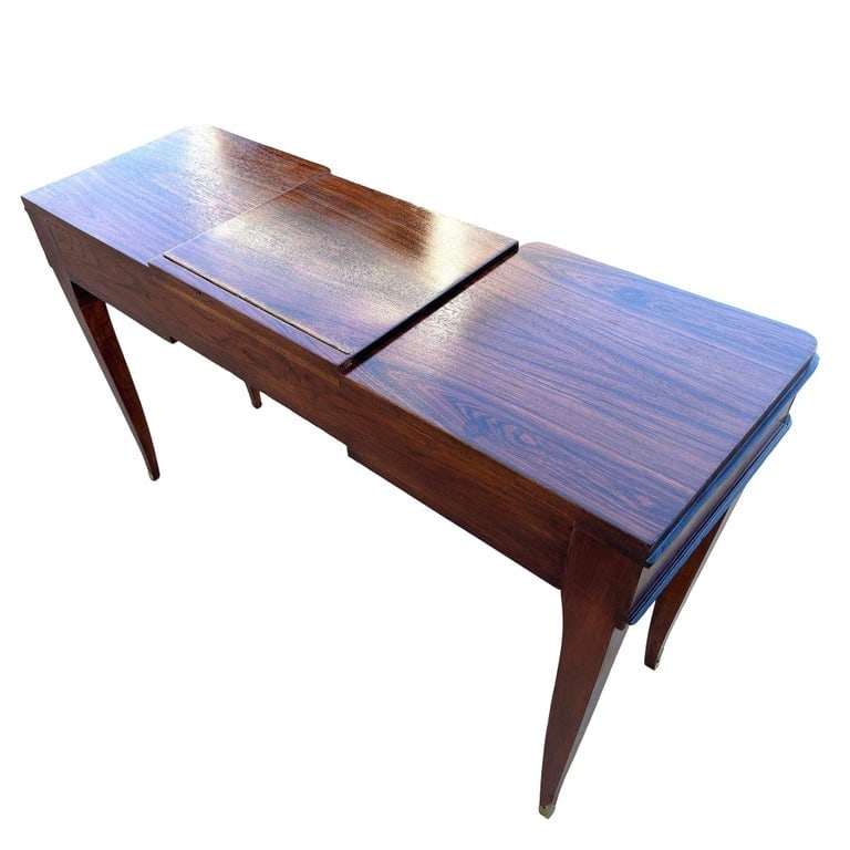 French Art Deco Flip Top Madagascar Rosewood and Brass Dressing Table Vanity - 10