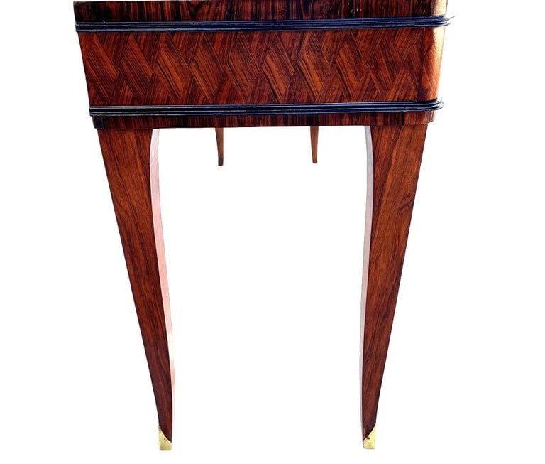 French Art Deco Flip Top Madagascar Rosewood and Brass Dressing Table Vanity - 11