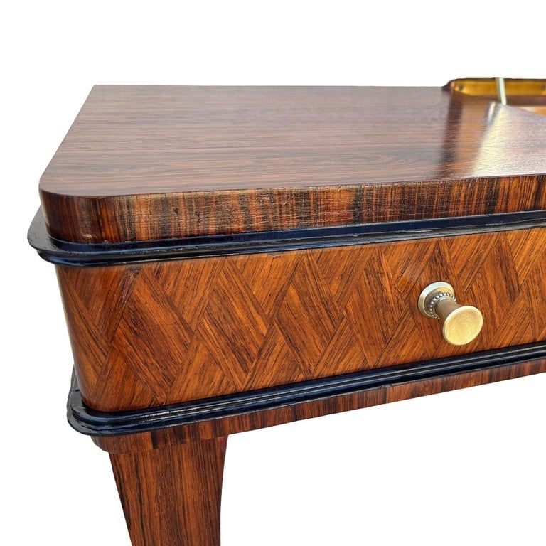 French Art Deco Flip Top Madagascar Rosewood and Brass Dressing Table Vanity - 8