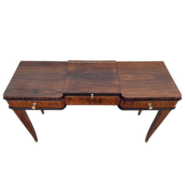 French Art Deco Flip Top Madagascar Rosewood and Brass Dressing Table Vanity - 9