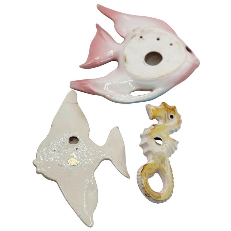 MCM Ceramic Angel Fish and Seahorse 3 Piece Wall Sculpture Set by Freeman Mcfarlin - 5