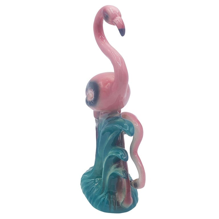 Mid-century Mother and Daughter Pink Flamingo Ceramic Tabletop Statue By Leftons - 2