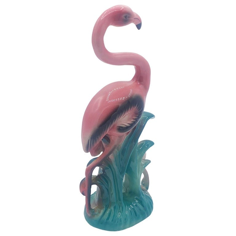 Mid-century Mother and Daughter Pink Flamingo Ceramic Tabletop Statue By Leftons - 3