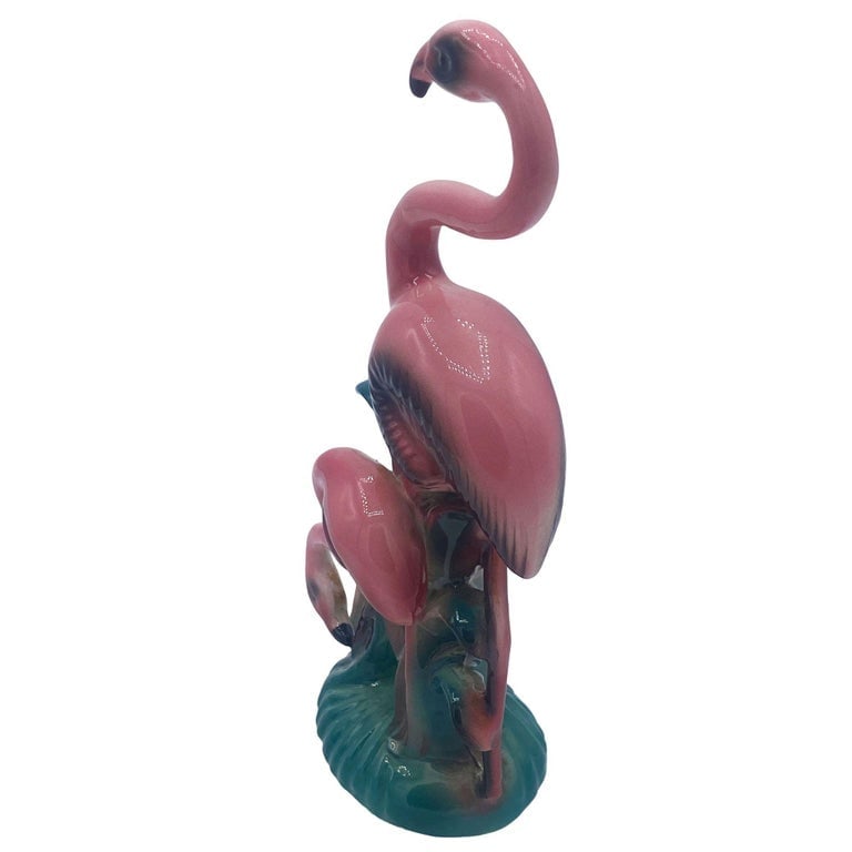 Mid-century Mother and Daughter Pink Flamingo Ceramic Tabletop Statue By Leftons - 5