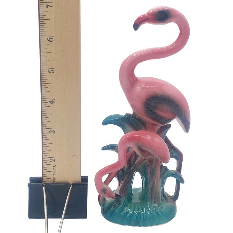 Mid-century Mother and Daughter Pink Flamingo Ceramic Tabletop Statue By Leftons - 6
