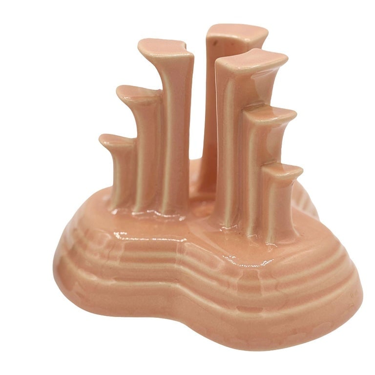 Art Deco Apricot Peach Tripod Pyramid Candleholder by Fiesta Ware, Pair - 10