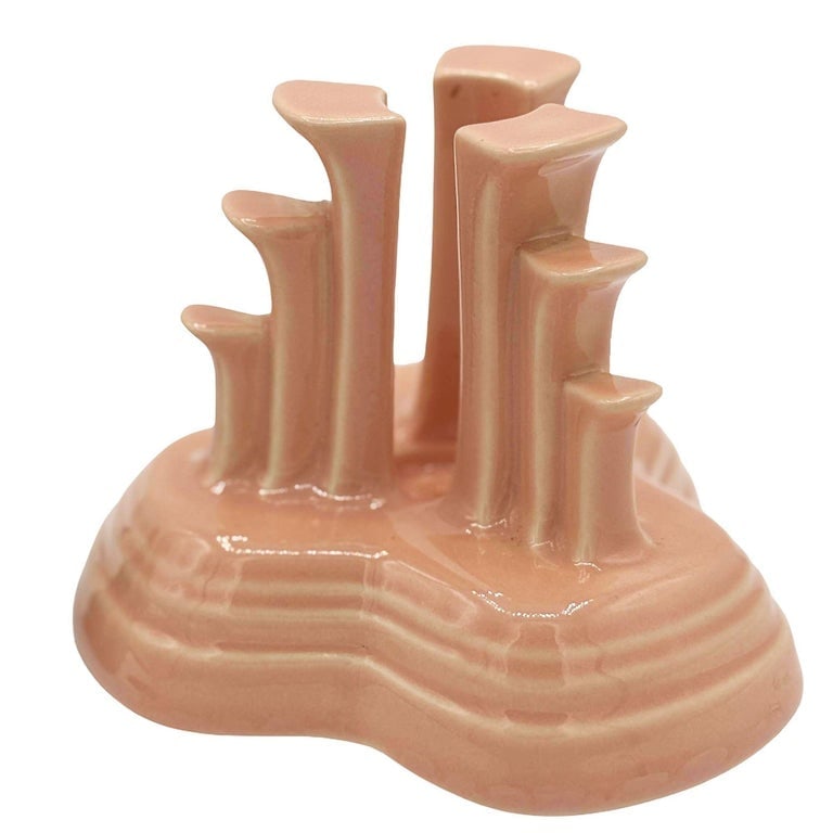 Art Deco Apricot Peach Tripod Pyramid Candleholder by Fiesta Ware, Pair - 3