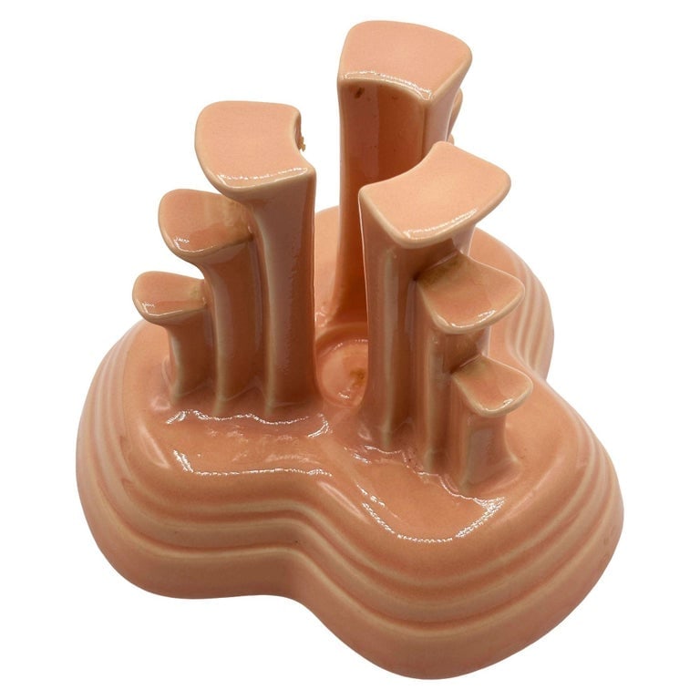 Art Deco Apricot Peach Tripod Pyramid Candleholder by Fiesta Ware, Pair - 5