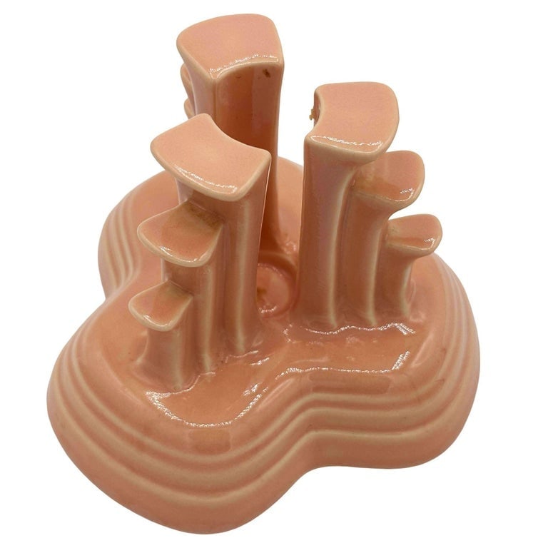 Art Deco Apricot Peach Tripod Pyramid Candleholder by Fiesta Ware, Pair - 9