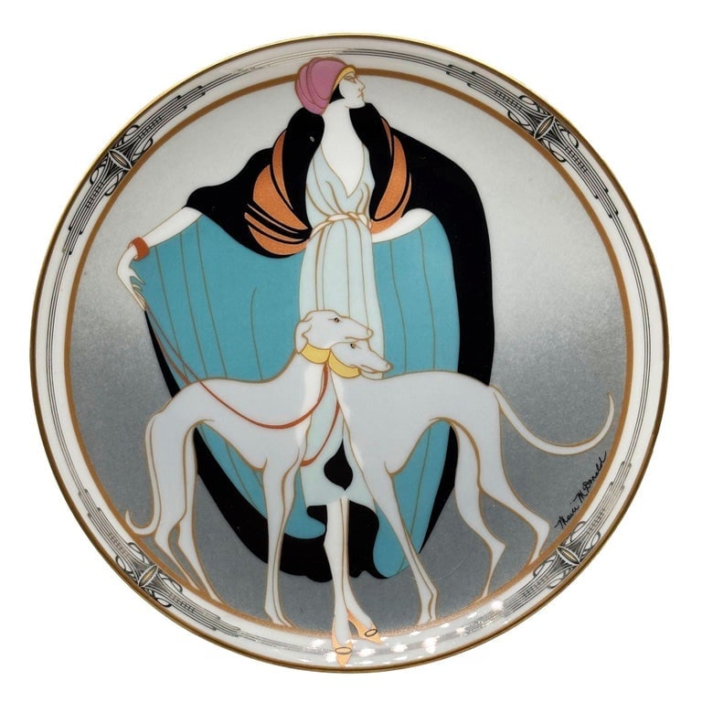 A Flapper W Greyhounds Art Deco Style Ceramic Decorative Plate by WS George (1 of 9)