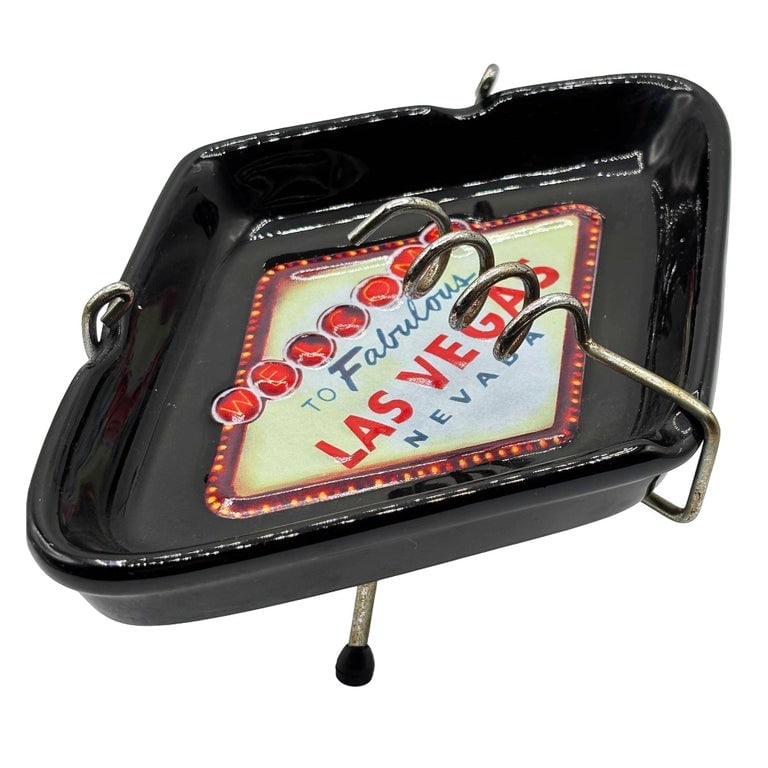 Retro Mid-century Style Black Ceramic Ashtray With Las Vegas Sign and Stand - 2
