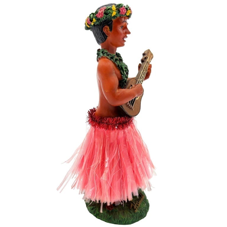 Ceramic Hawaii Hula Man Ukulele Player with headdress Bobble Doll - 4
