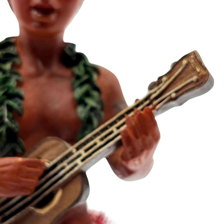 Ceramic Hawaii Hula Man Ukulele Player with headdress Bobble Doll - 8
