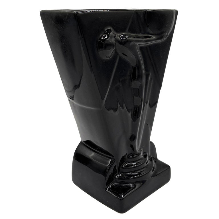 1985 Art Deco Black Pottery Vase Figure Figurine Sculpture Vase by Pelzman Design - 2