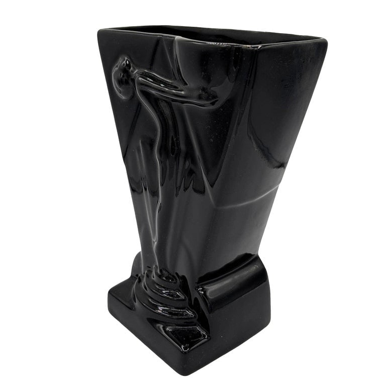 1985 Art Deco Black Pottery Vase Figure Figurine Sculpture Vase by Pelzman Design - 3