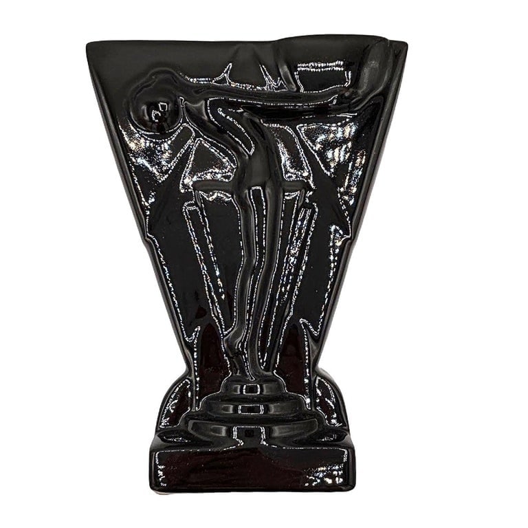 1985 Art Deco Black Pottery Vase Figure Figurine Sculpture Vase by Pelzman Design - 6