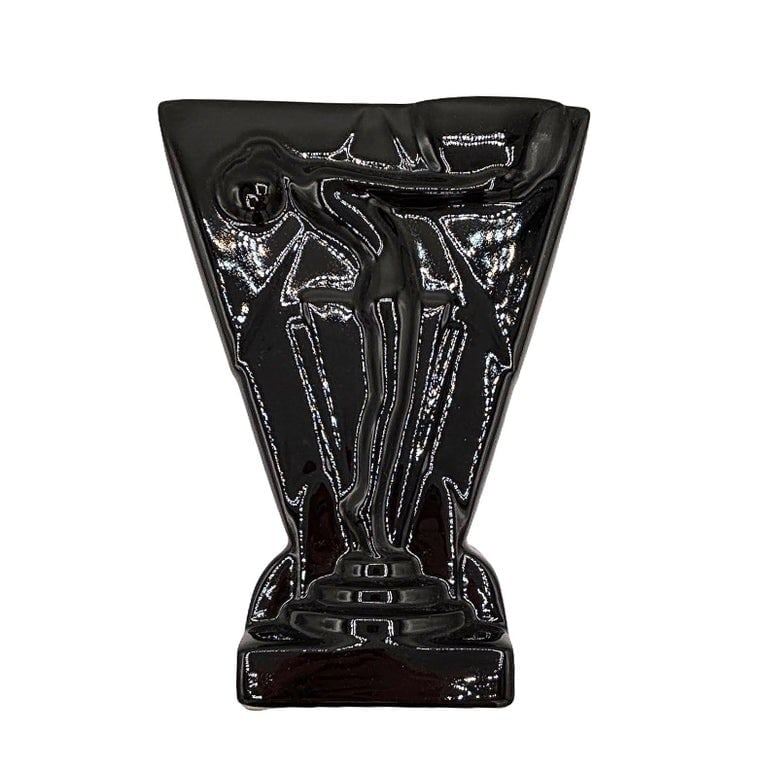 1985 Art Deco Black Pottery Vase Figure Figurine Sculpture Vase by Pelzman Design - 7