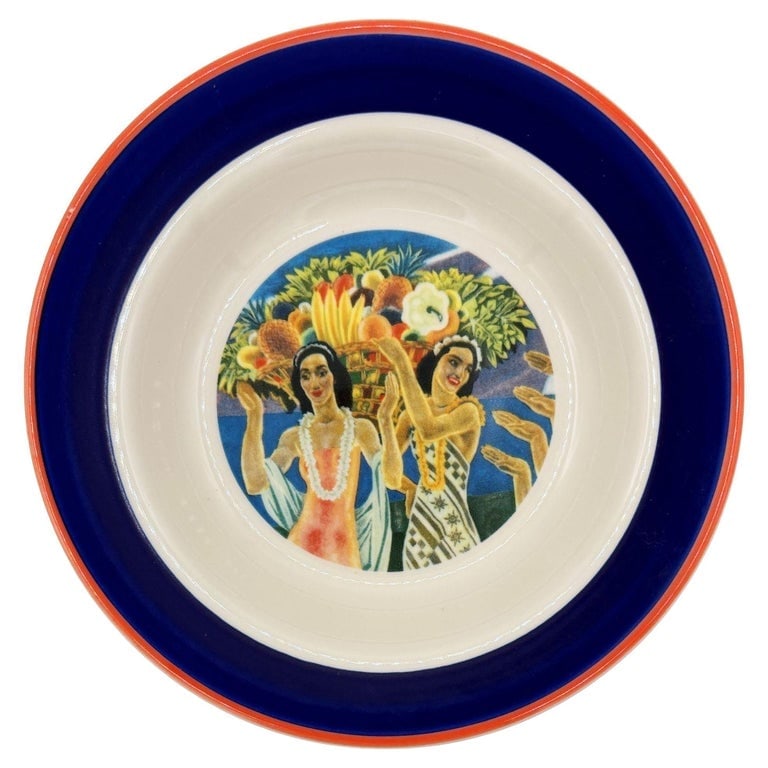 7.25" Eugene Savage "Island Feast" Blue Salad Plate By Lynn Krantz Dish Books (1 of 4)