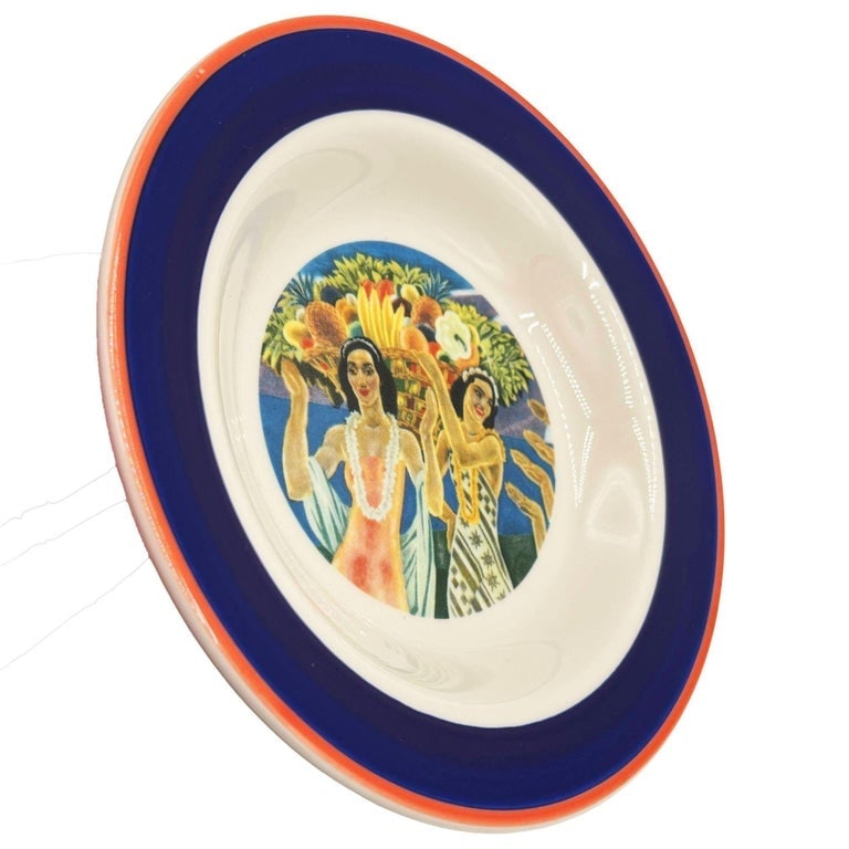 7.25" Eugene Savage "Island Feast" Blue Salad Plate By Lynn Krantz Dish Books - 2