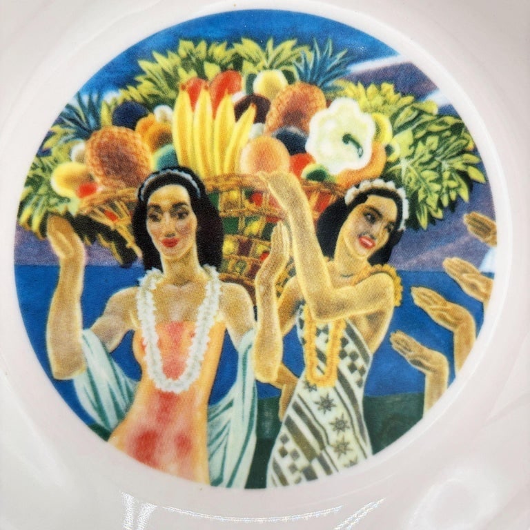 7.25" Eugene Savage "Island Feast" Red Salad Plate By Lynn Krantz Dish Books - 3