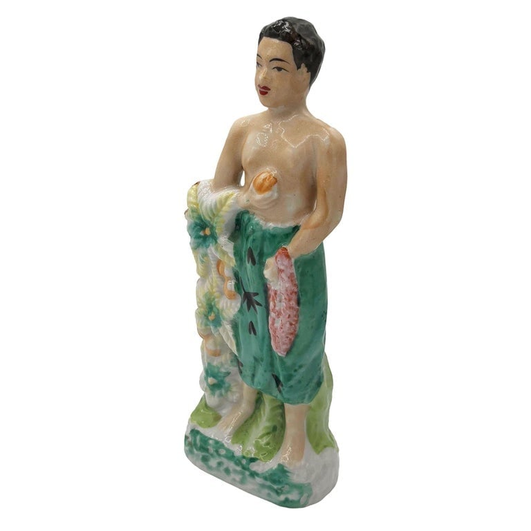 Mid-century Native Boy w/ Fruit Offering and Flowers Ceramic Miniture Figurine - 3