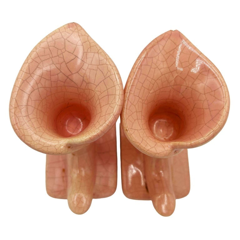 Mid-century Modern Pink Calla Lilly Horn Shaped Ceramic Vase, Pair - 4