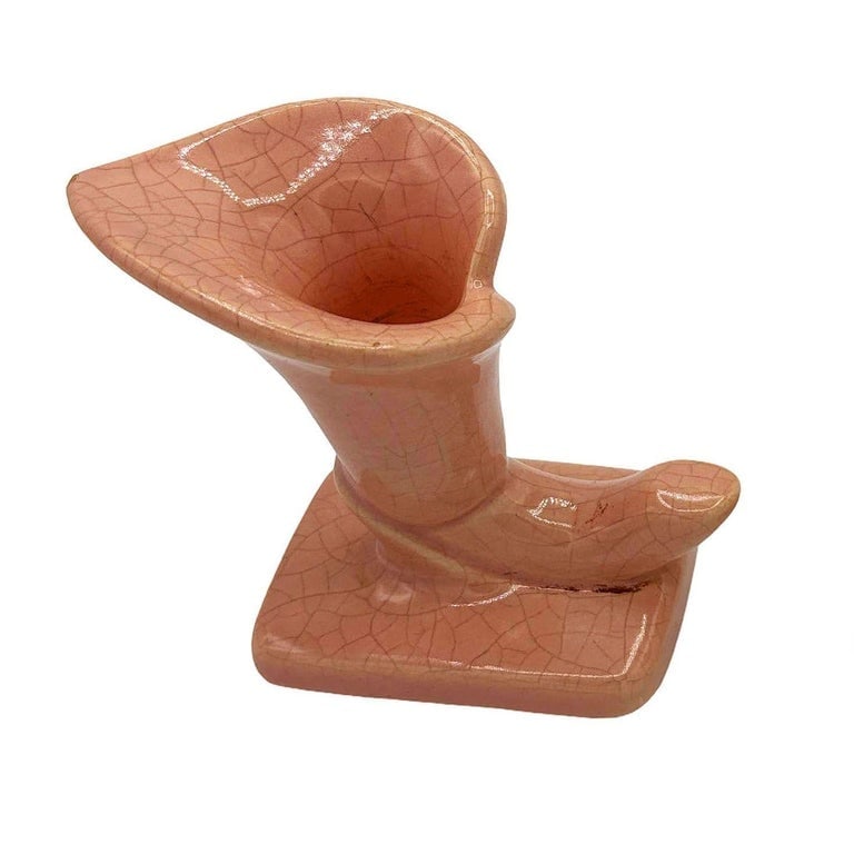 Mid-century Modern Pink Calla Lilly Horn Shaped Ceramic Vase, Pair - 6