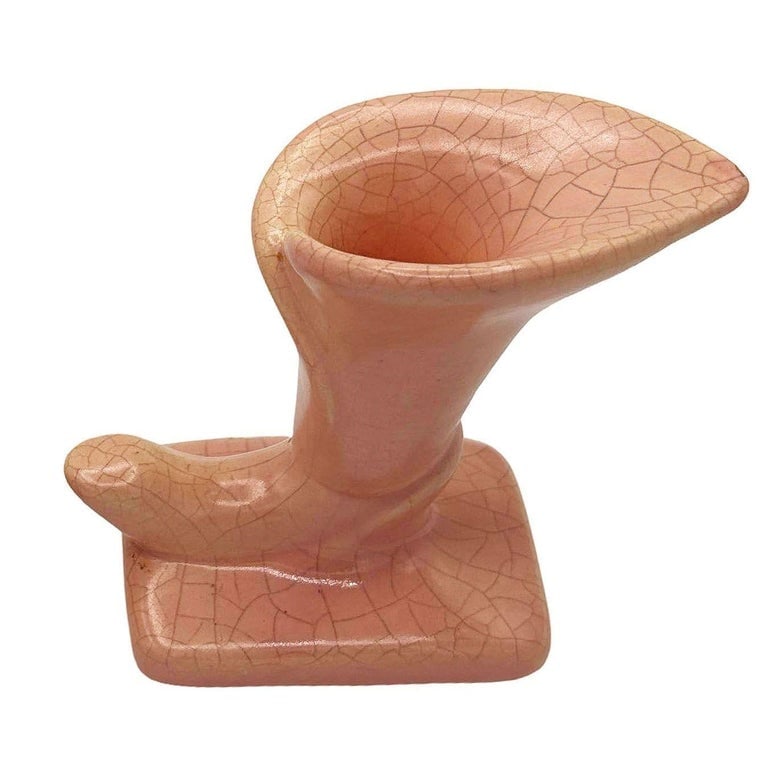 Mid-century Modern Pink Calla Lilly Horn Shaped Ceramic Vase, Pair - 7