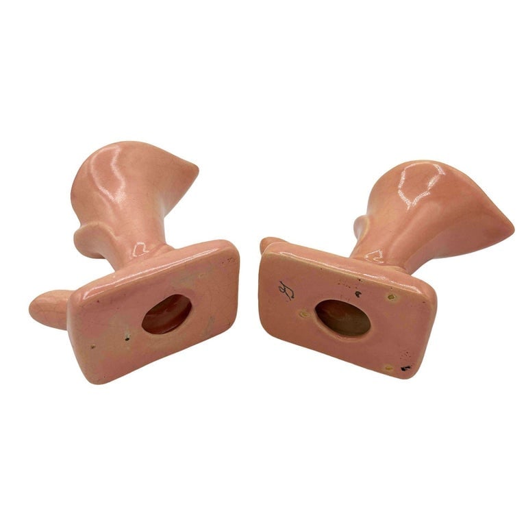 Mid-century Modern Pink Calla Lilly Horn Shaped Ceramic Vase, Pair - 8