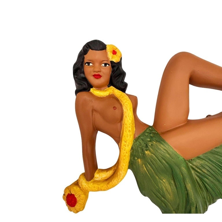Hawaiian Art Pottery Figure Pin-up Yellow Hula Girl Wall Sculpture, Pair - 3