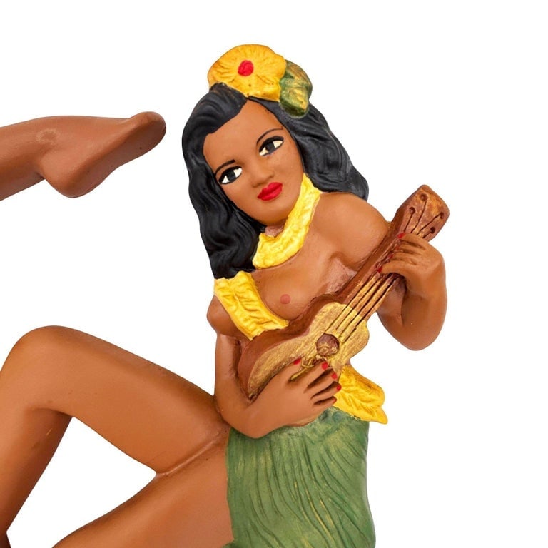 Hawaiian Art Pottery Figure Pin-up Yellow Hula Girl Wall Sculpture, Pair - 4
