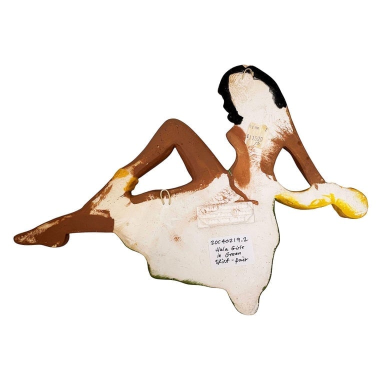 Hawaiian Art Pottery Figure Pin-up Yellow Hula Girl Wall Sculpture, Pair - 5
