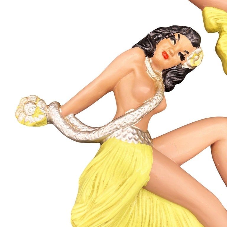 MCM Hawaiian Art Pottery Figure Pin-up Yellow Hula Girl Wall Sculpture, Pair - 4