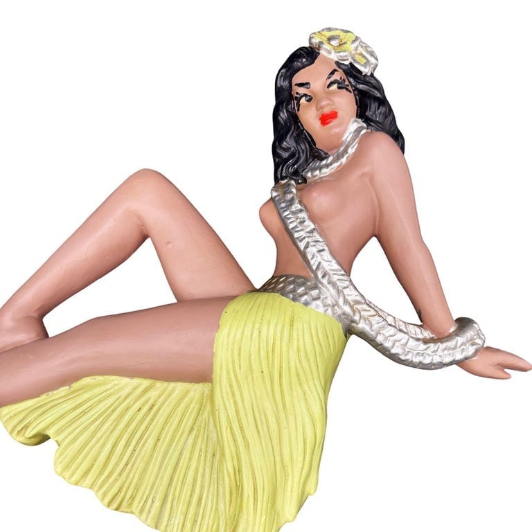 MCM Hawaiian Art Pottery Figure Pin-up Yellow Hula Girl Wall Sculpture, Pair - 5