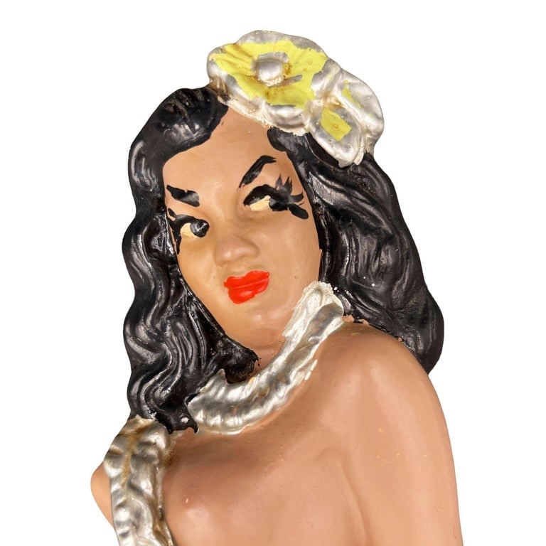 MCM Hawaiian Art Pottery Figure Pin-up Yellow Hula Girl Wall Sculpture, Pair - 7