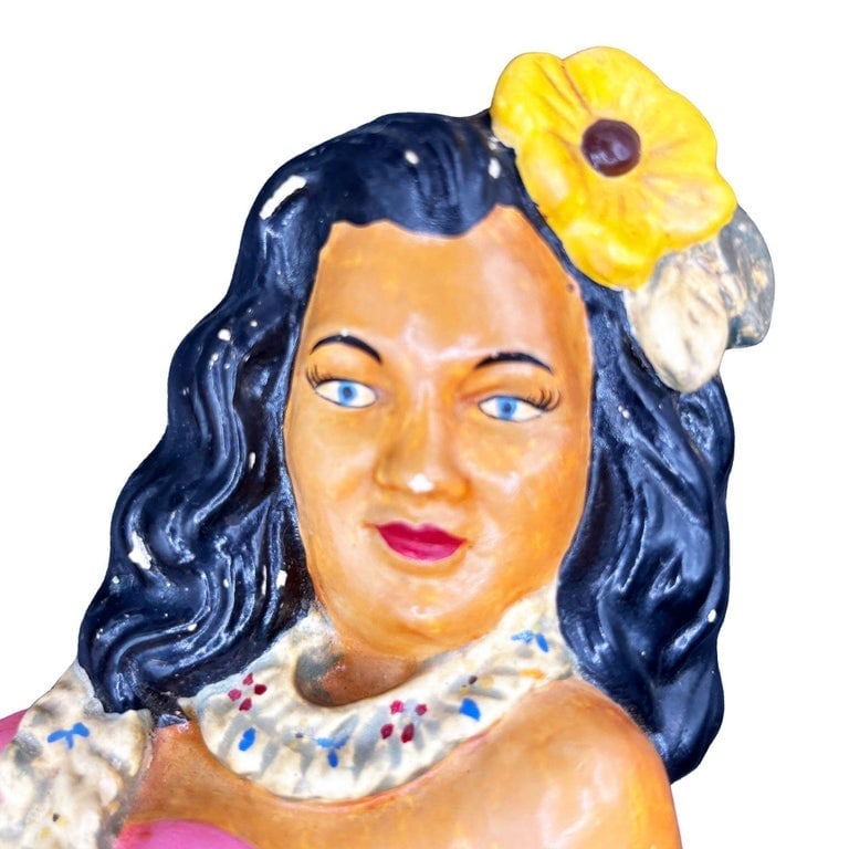 MCM Hawaiian Art Pottery Pin-up Yellow Hula Girl Wall Sculpture - 3