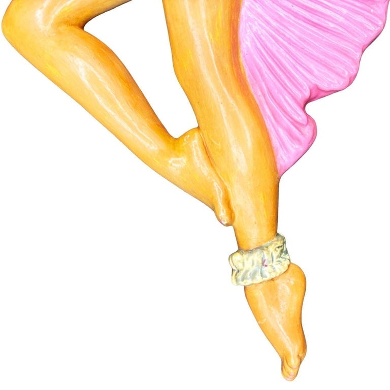 MCM Hawaiian Art Pottery Pin-up Yellow Hula Girl Wall Sculpture - 4