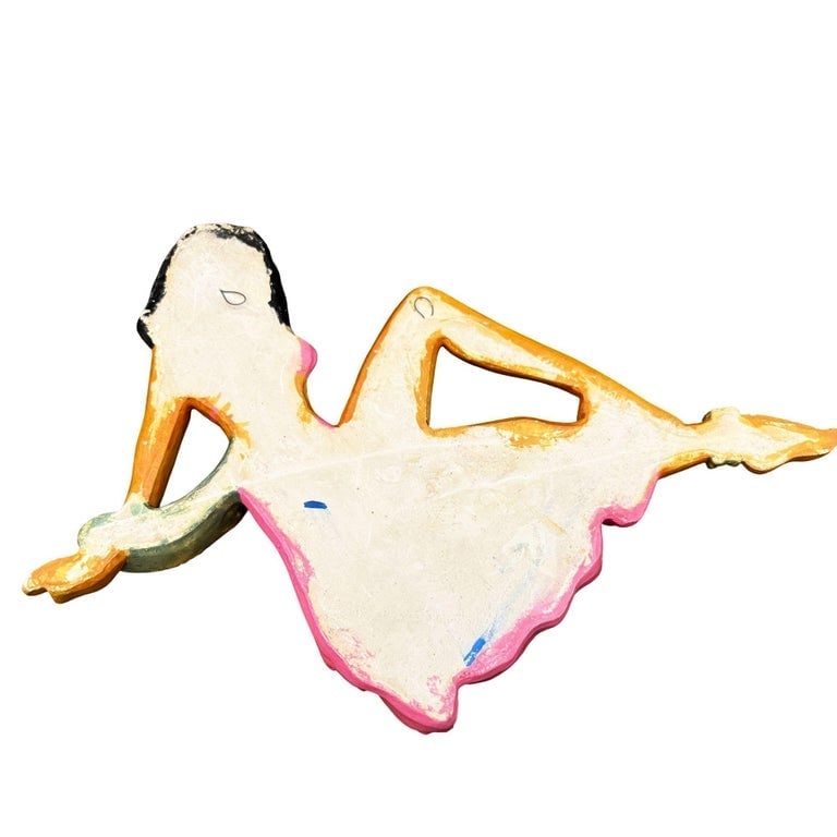 MCM Hawaiian Art Pottery Pin-up Yellow Hula Girl Wall Sculpture - 5