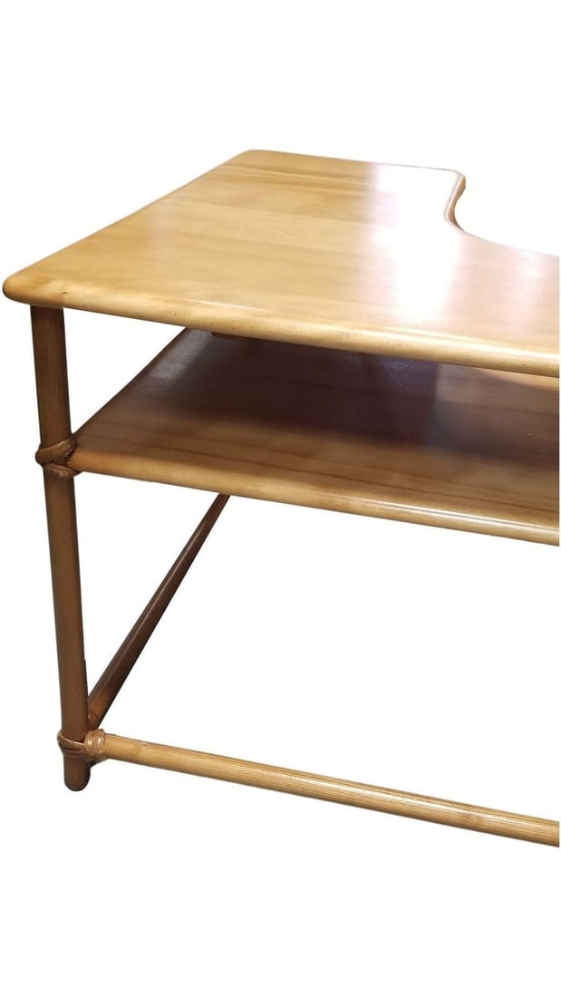 Restored MCM Maple and Faux Rattan "L" Shaped Corner Table by Heywood Wakefield - 4