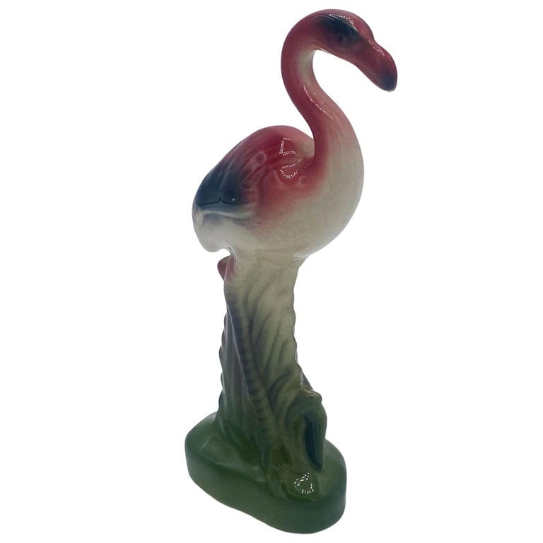 Mid-century Matching Miniature Pink Flamingo Ceramic Tabletop Figure Statues - 2