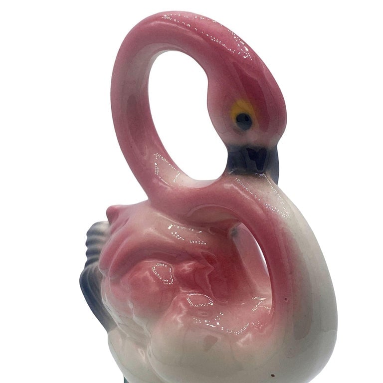 Matching Mid-century Pink Flamingo Ceramic Tabletop Statue Set By Brad Kealer - 14