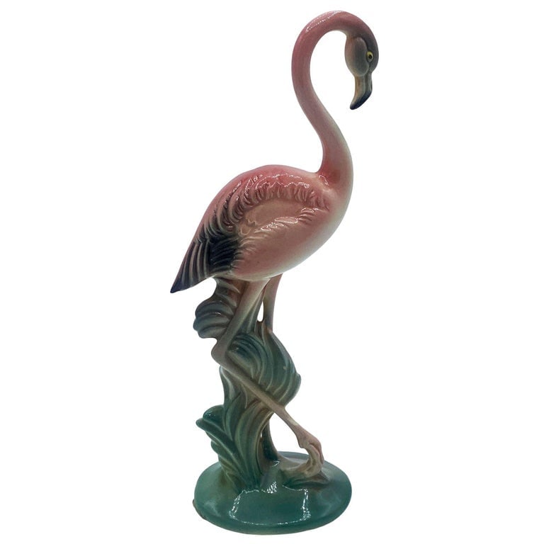 Matching Mid-century Pink Flamingo Ceramic Tabletop Statue Set By Brad Kealer - 2