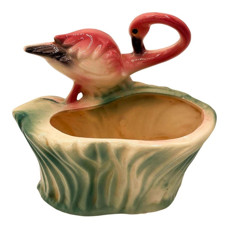 Mid-century Ceramic 445 Pink Flamingo Flower Tabletop Planter by Maddux - 3