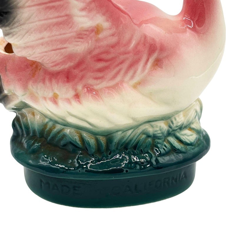 Mid-century California Pottery Ceramic Pink Flamingo Table Planter w/ Dark Base - 4